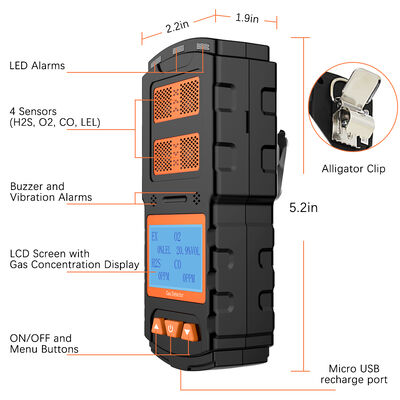 Хорошая цена. Универсальный 4-в-1 газовый монитор для канализации, горнодобывающей промышленности, нефтедобычи и лабораторного использования | Высокочувствительный портативный детектор утечки газа LEL O2 H2S CO онлайн